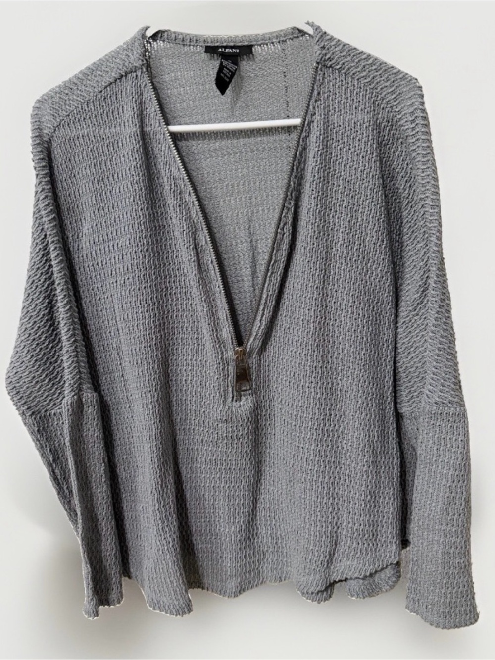 Womens Gray Oversized Sweater Size M Half Zip Up Cozy Long Sleeve Open Knit Top